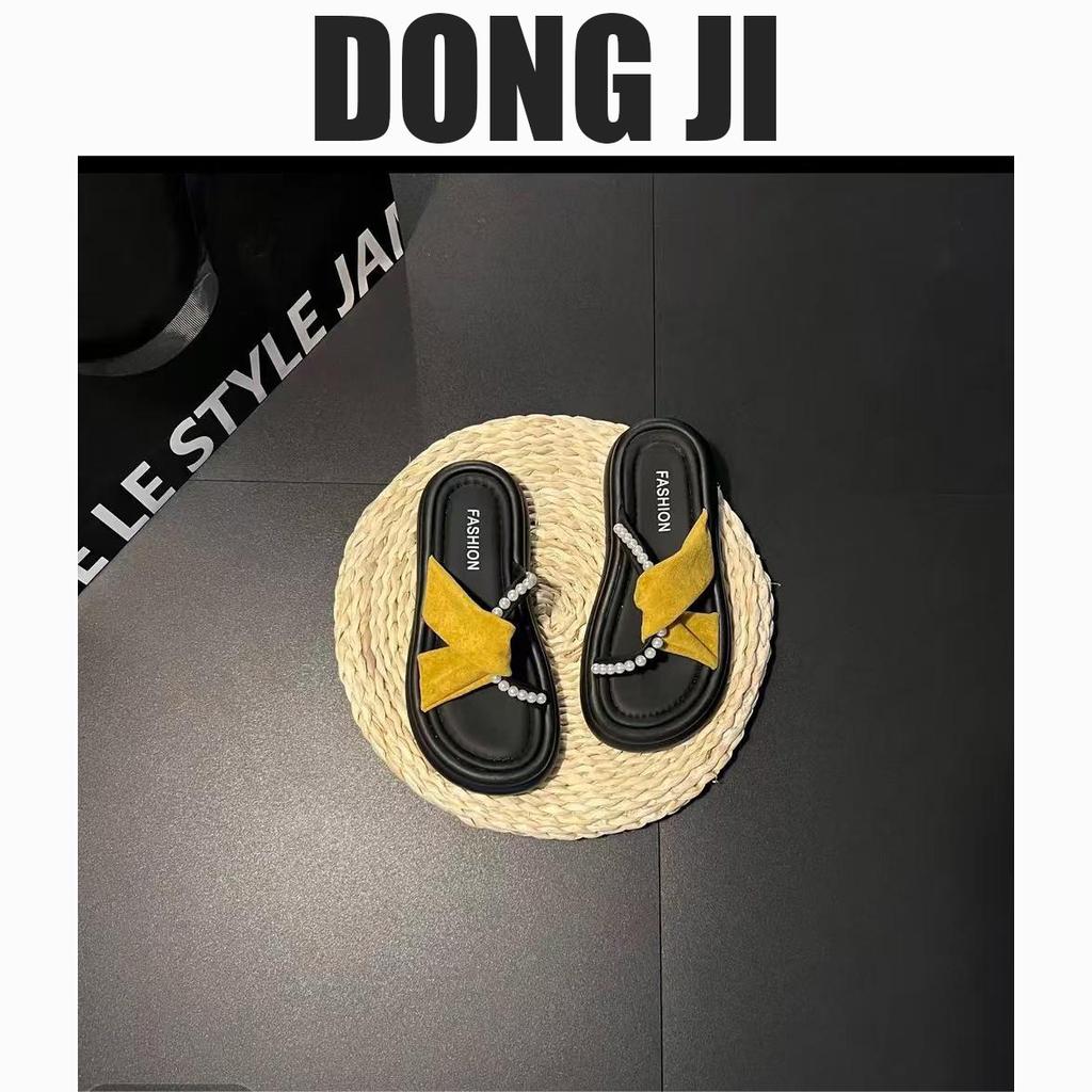 Pearl Cross Cool Slippers Women's Summer Fashion Outer Wear 2025 New Beautiful Skirt Thick-bottomed Beach Slippers Tide