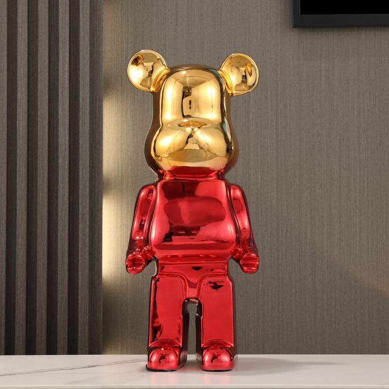 Gradient Electroplated Decorative Bear Figurine - Large Cartoon Money Box for Living Room TV Cabinet