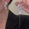 925 Silver Needle Green Red Butterfly Long Tassel Earrings For Women Jewelry Trending Korean Fashion Crystal Drop Earrings