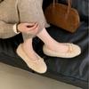 2025 podzim a zima nové hranaté norkové chmýří fleece mašle silná podrážka balerínky dámské jednoduché boty plochá podrážka
