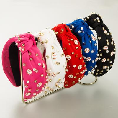 European and American New Baseball Pearl Decorative Headband Fashion Retro Wide Cloth Hairband Hair Accessories