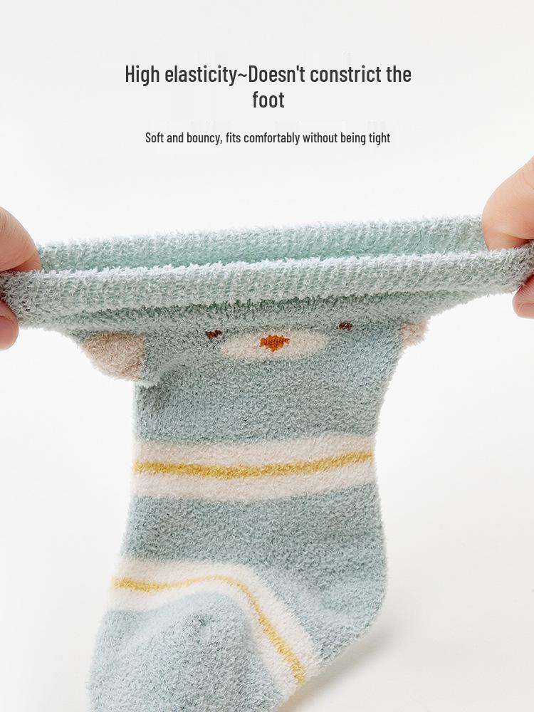 Autumn Winter Warm Mid-Calf Baby Socks - Seamless Cartoon Stripes for Infants & Toddlers