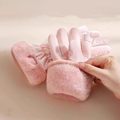 Ski Gloves Women Winter Cloud Fleece Thickened Warm Plush Waterproof Touch-Screen Gloves  Outdoor Riding Mountaineering