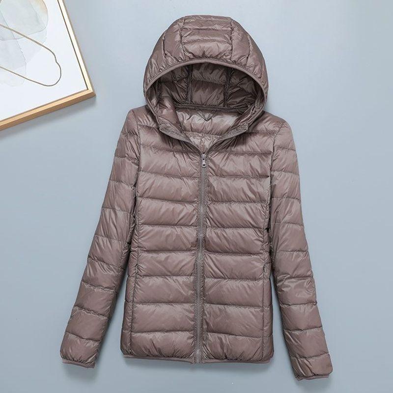 Light down jacket women's short stand-up collar hooded fashion autumn and winter thin large size women's clothing slim-fitting portable jacket