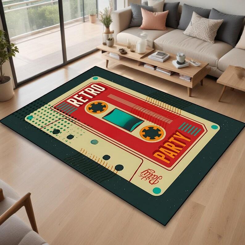 Nostalgic Cassette Tape Rug Cassette Tape Themed Rug Retro Cassette Tape Rug Vibrant and Nostalgic Design Perfect Home Rug