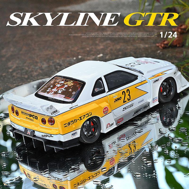 1/24 Nissan Skyline GTR R34 Silvia S15 Alloy Modified Vehicles Diecast Metal Scale Car Model  Sound and Light Childrens Toy Car Gift