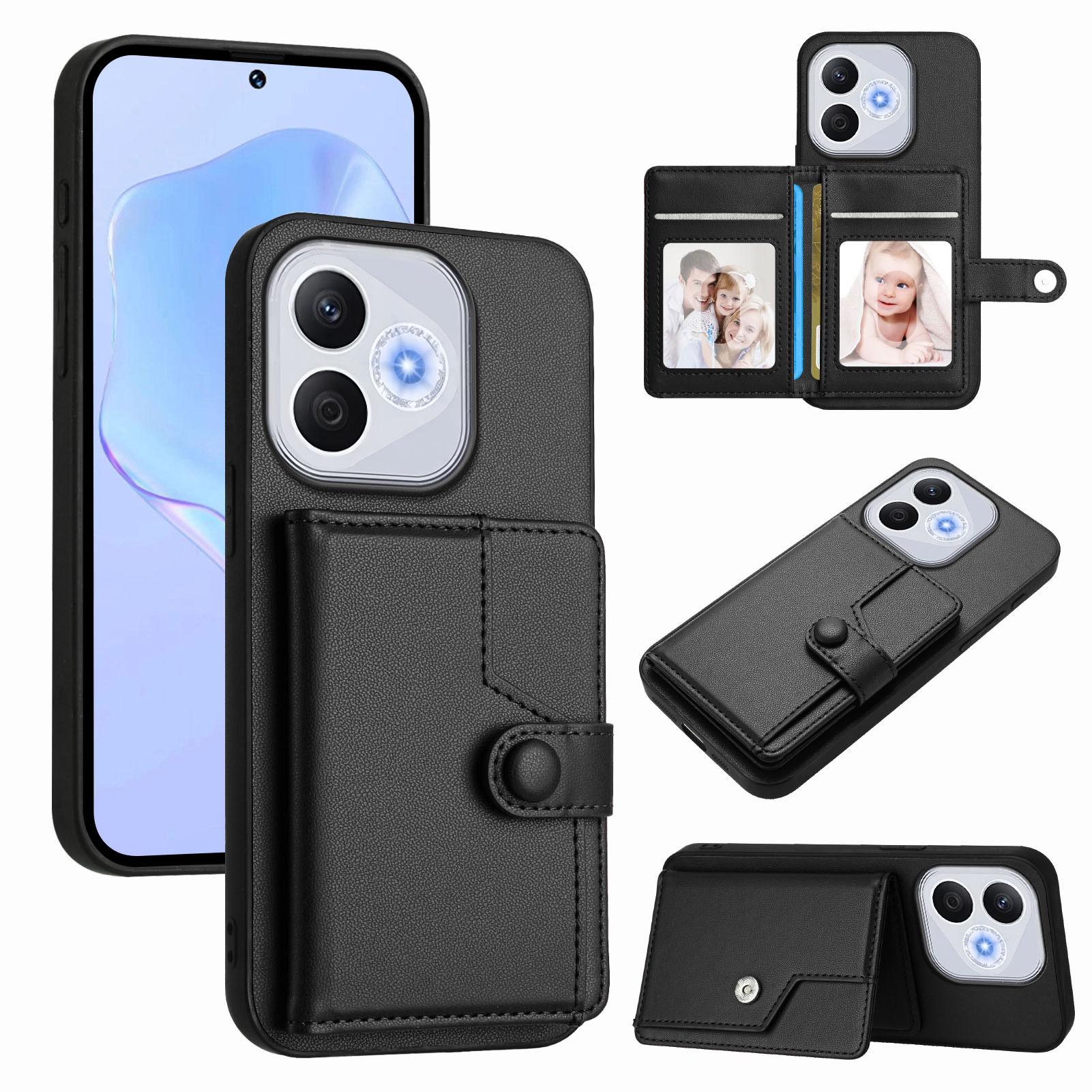 

Чехол для Honor X70i/Honor 400 Lite 5G с блокировкой RFID, держателем для карт, подставкой, задняя крышка для телефона из ТПУ+ПУ кожи Black