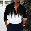 Chemise Homme à Col Noir Blanc Dégradé Impression Rayures Verticales Brosse Manches Longues Boutonnée Haut