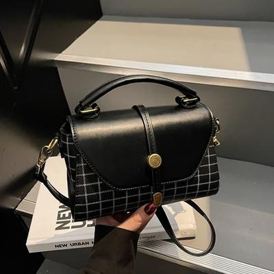 Karomuster-Patchwork-Klappe kleine quadratische Tasche Damen tragbare Umhängetasche