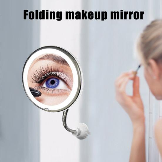 Світлодіодне дзеркало, що складається, з присоскою 10X, що обертається на 360 градусів, дзеркало для туалетного столика на гнучкій ніжці, портативне косметичне дзеркало з лампою