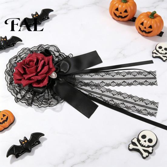 Theme Party Hair Decorations Rose Bow Clip, Lace Pearl Hairpin, Lolita Gothic Bowknot Retro Wedding Pieces Hairpin for Women Bride Cosplay Birthday