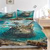 3pcs Pirate Ship Treasure Chest Skull Home Decor Bedding Set - Includes One Quilt Cover and Two Pillowcases (No Core) - Anime Cartoon Design for Bedro