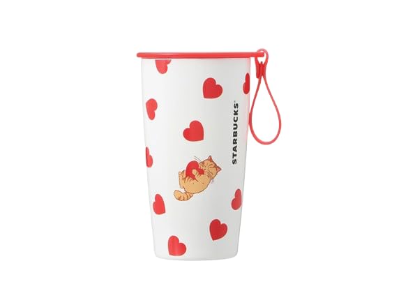 Starbucks Valentine's Day 2025 Cup-Shaped Stainless Steel Bottle, 355ml, Tumbler, Coffee, Starbucks Heart and Cat Design, Water Bottle, Gift