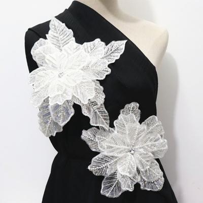 DIY Patch Decoration Multi-layer Sequins Faux Pearls Flower Shape Large Embroidery Appliques Dress Bridesmaid Clothing Decor