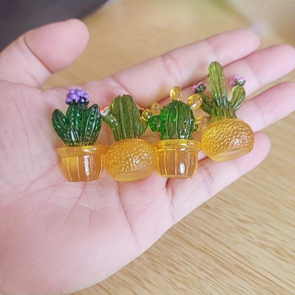 4pcs Miniature Cactus Set - Adorable Resin with Transparent Pots - Perfect Car Dashboard, Home & Office Desk Decorations for Adding Greenery Touch