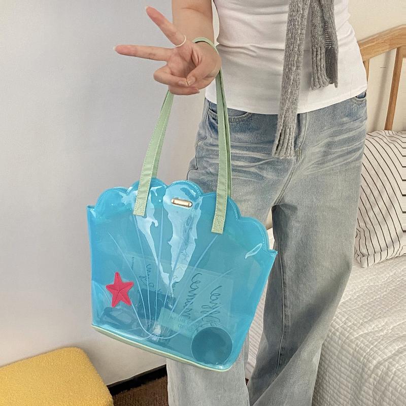 Korean  Pvc Shell Shoulder Bag Ins Style Girly Blue Transparent Handbag Female Waterproof Portable Tote Bags