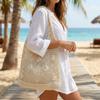 Braided Crochet Flower Tote Bag Solid Color Beach Bag Sweet Hollow Out Knitted Weave Bag  Daily