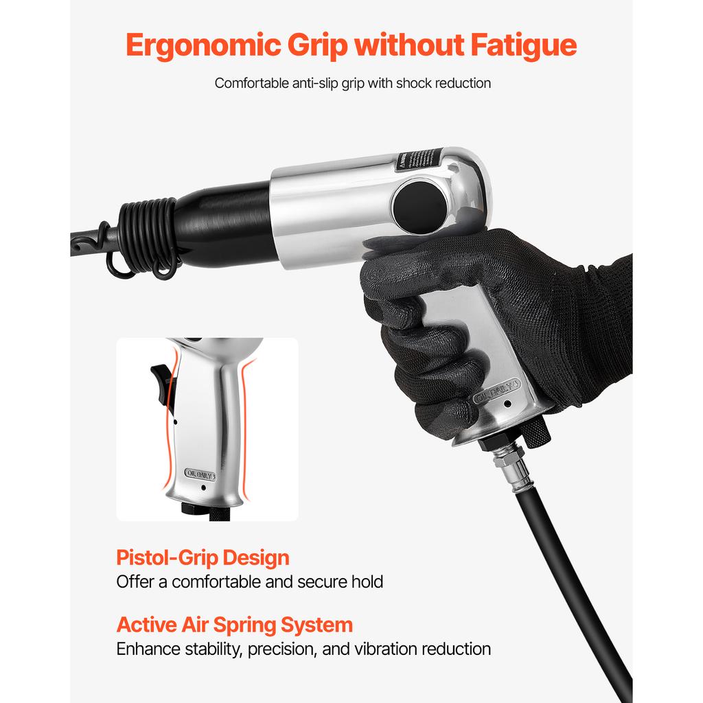 SucceBuy 3500 BPM Air Hammer Pneumatic Hammer with 4PCS Chisels Round Shank Pistol-Grip Compact Air Chisel Pneumatic Shovel Tool