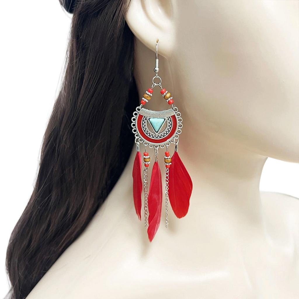 Elegant Feathers Drop Earrings With Moving Tassel Design Perfect For Parties And Daily Wear