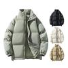 Wintermantel aus Baumwolle, Stehkragen, lange Ärmel, Reißverschlussleiste, Pufferjacke mit Taschen, einfarbig, lockere Passform, verdickte warme Oberbekleidung