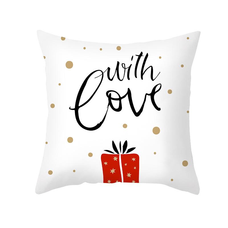 Nordic Style Christmas Pillow Cover Cartoon Print Santa Claus Cushion Cover Sofa Peach Skin Pillow Cover