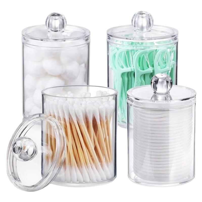 Multipurpose Clear Acrylic Storage Container Set With Lids Qtip Dispenser For Vanity Bathroom Countertop Organization