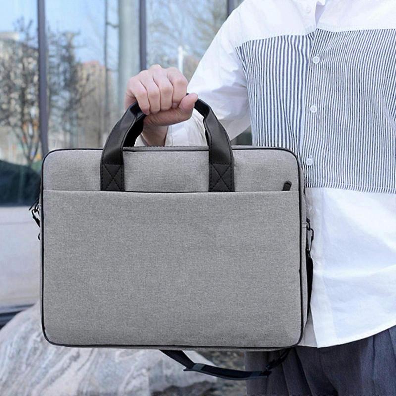 Slim Oxford Cloth Notebook Briefcase for 15.6-17.3 Inch Laptop, Splash-proof Portable Business Handbag, Gray Computer Bag