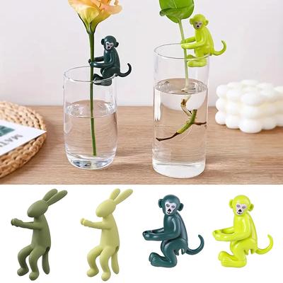 3pcs Cute Rabbit Monkey Plant Stakes Plant Support Stand Hydroponic Stabilizer Plastic Holders For Seedlings Stems And Cuttings