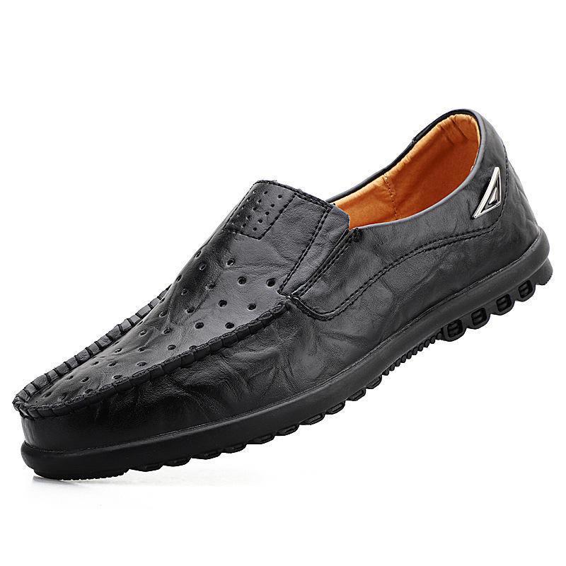 Spring and Autumn Men's Casual Leather Shoes Large Size Lazy Shoes British Cowhide Doudou Shoes Trend Men's Shoes Trend