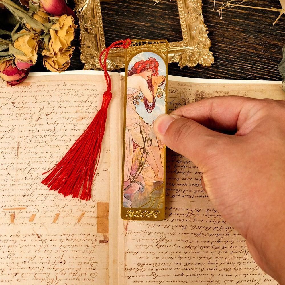 Mucha Retro Style Book Page Holder Metal Book Page Marker Portable Reading Book Paper Clip  Writers