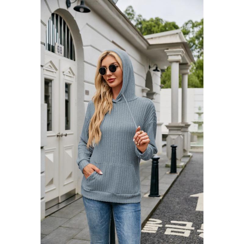 Autumn Women's Hoodie Long-sleeve Blouse Knitwear Hooded Pit Stripe Kangaroo Pocket Sweatshirt