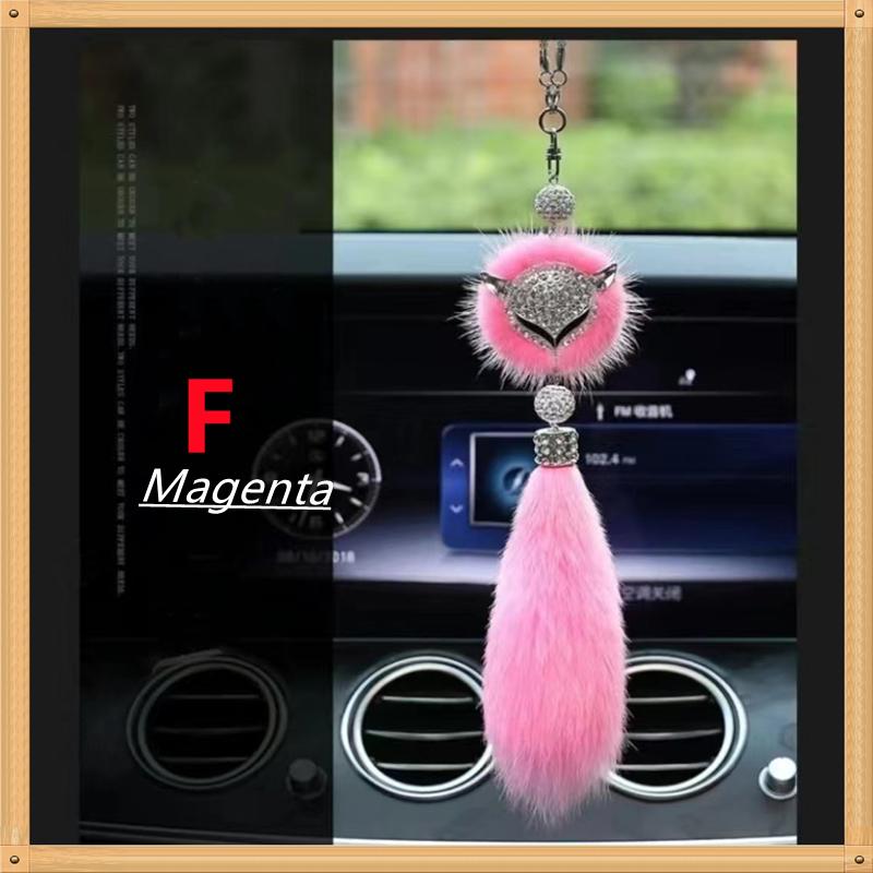 8 Colors Cute Fashion Diamond Fox Rear View Mirror Ornament Fur Bling Rhinestone Car Mirror Hanging Accessories for Girls Women