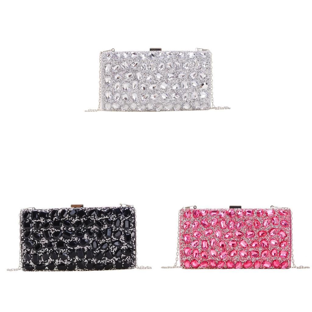 Borsa a pochette quadrata di lusso con strass e chiusura a lucchetto per feste serali e matrimoni
