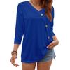 Women's Fashion Casual Three-quarter Sleeve Solid Color Button Round Neck Top