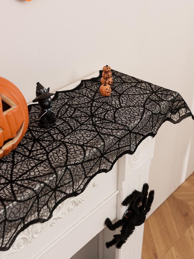 Halloween Black Spider Web Table Runner Hollow out Design Party Atmosphere Decoration Tablecloth for Ghost House Photography