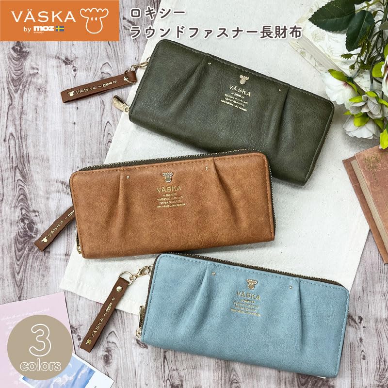 K-PARTS VASKA by moz Roxy Round Zipper Long Wallet, Moz VASKA Moose Wallet, Multi-functional with Card Slots, Perfect Gift for Women, Girls, and