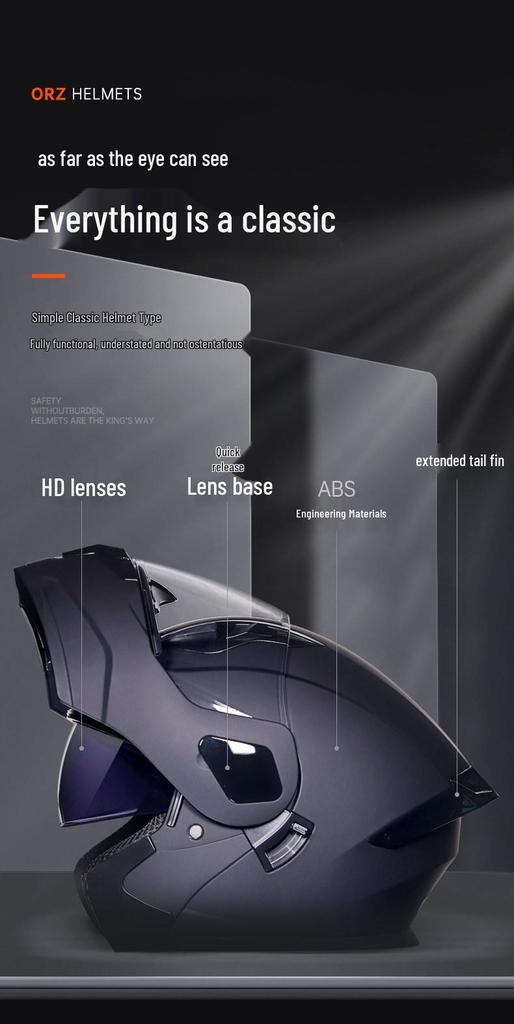 ORZ Bluetooth Flip-up Dual Visor Motorcycle Helmet for Men & Women, HD Full Face, Wingxin Certified for All Seasons.