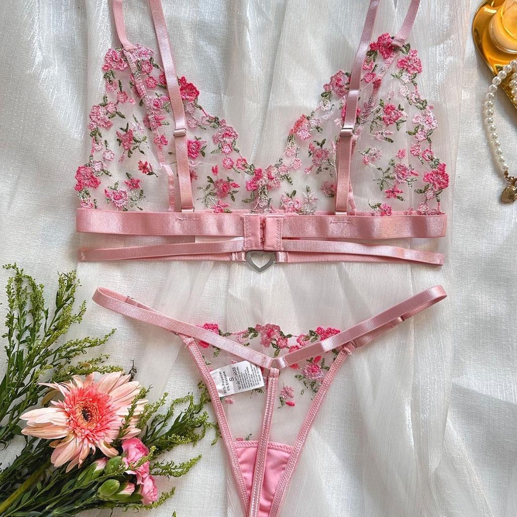 Fetish Lingeries Sexy Adult Hot Clothes Women  Female Lingerie Woman To Catch Rose Embroidered Perspective Love Thong Sex Suit