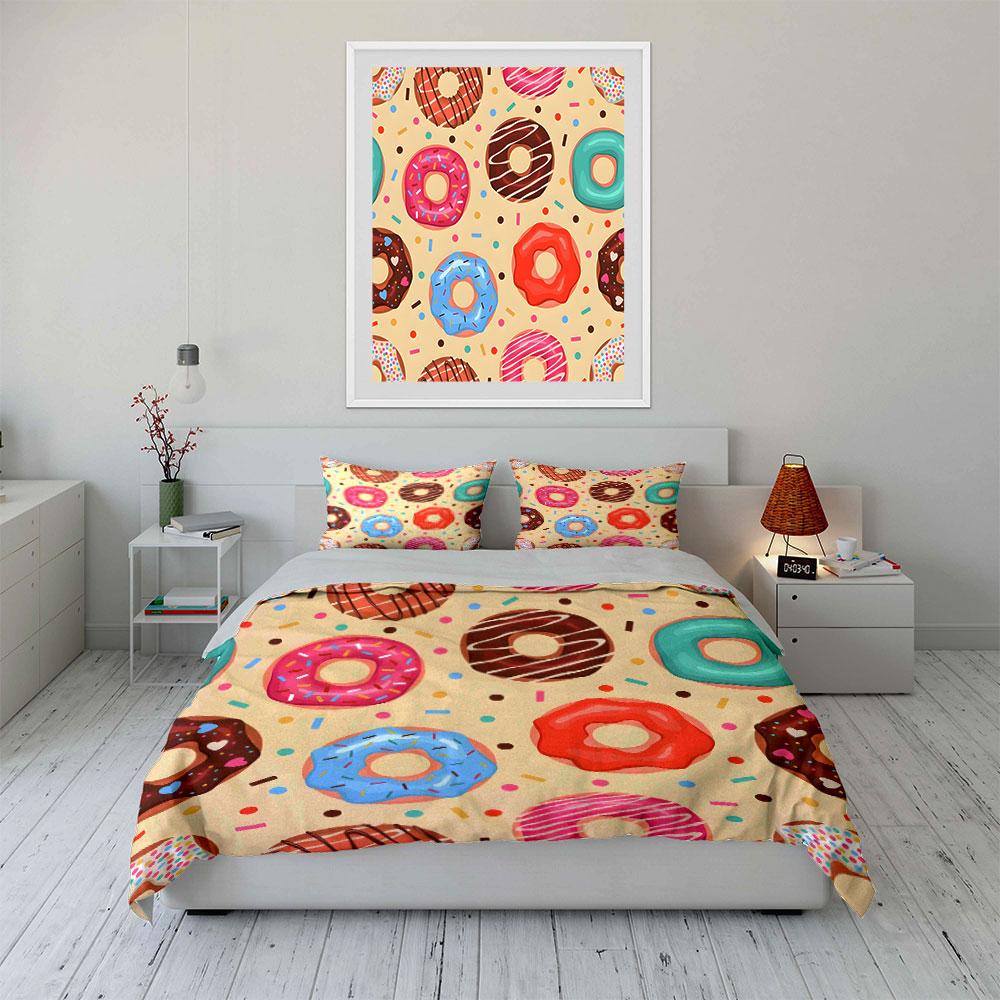 Colorful Donut-Themed Design Trio  Kid'S And Adults' Bedroom Decor, Exquisite Three-Piece Bedding Set Gift
