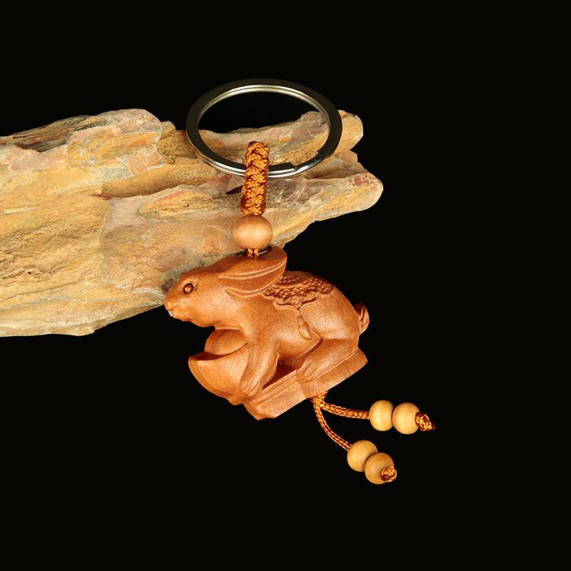 Peach & Jujube Wood Zodiac 3D Keychain: High-End Guardian Amulet Jewelry.