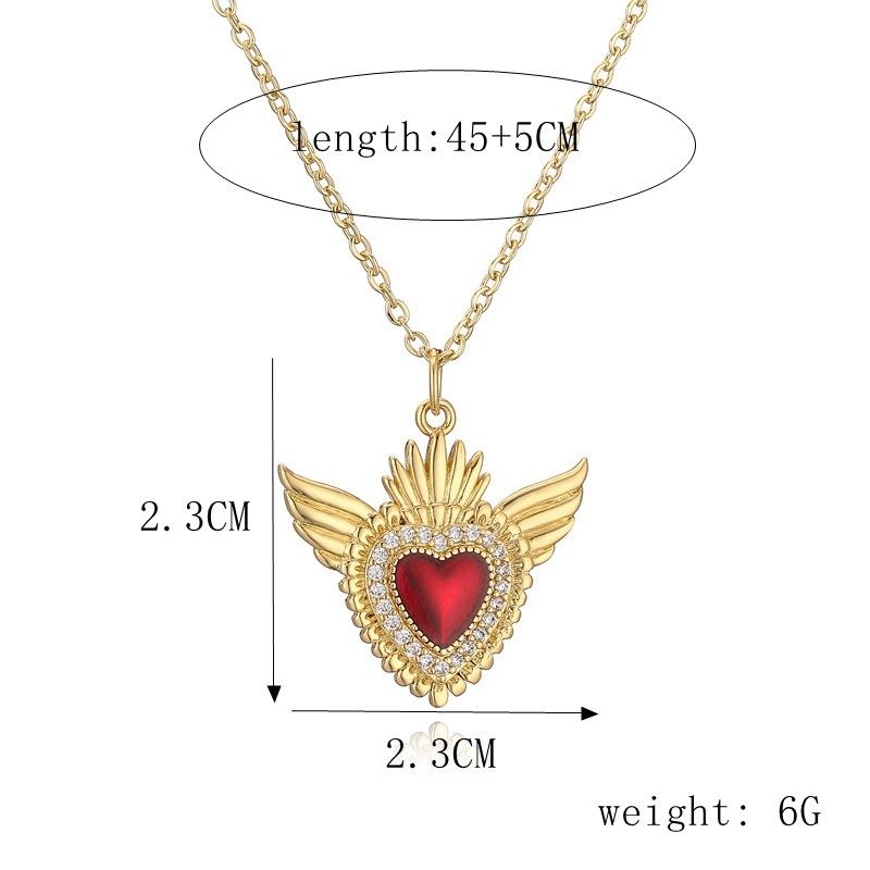 Love Wings Pendant Necklace for Women, European and American INS Fashion Versatile, Copper Plated Real Gold Zircon Drip Oil