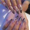 24Pcs Dark Punk Skeleton Long Coffin Ballet Press On Nails Reusable Fake Nail Kit Artificial Acrylic Tips