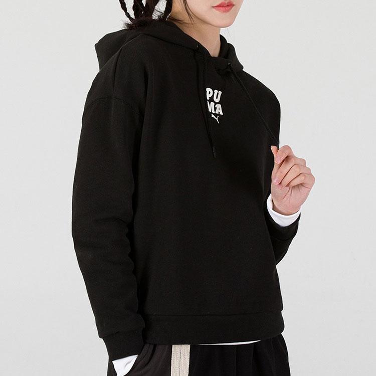 Puma Layered Graphic Print Faux Two-Piece Hoodie Women Hoodie Black 536091-01