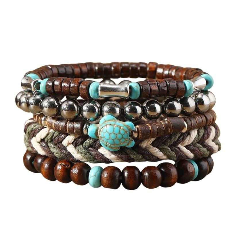 European, American Peace Tree Multi-piece Wooden Bead Beaded Bracelet Retro Simple Men's Personality Stacked Bracelet