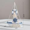 1pc Mini Mediterranean Nautical Wooden Blue Sailing Boat Wood Craft Ornament for Home & Party Decoration