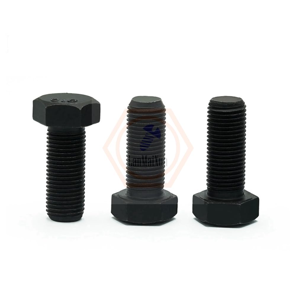 5pcs M12-1.5×45mm Metric Fine Thread 8.8 Grade Black Alloy Steel Hex Head Screws