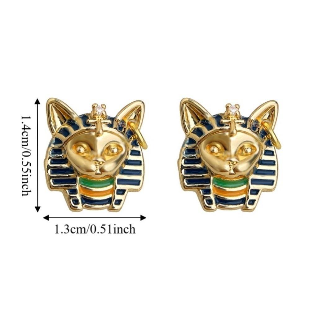 Enamel Egyptian Style Stud Earrings Unique Silver Ear Studs Fashionable Cat Pharaoh Earrings Girls