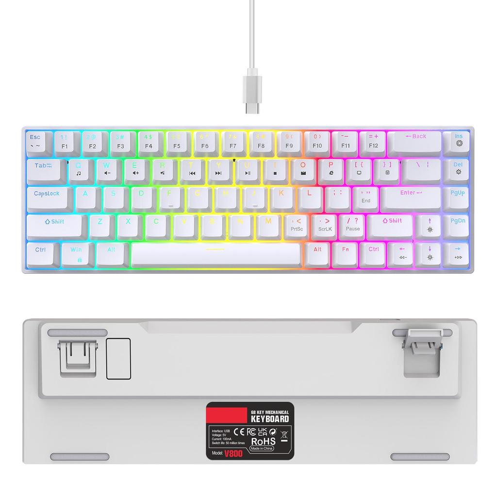 68 Keys Wired Mechanical Keyboard RGB Backlit Hot-Swappable Compact Design for   Gaming