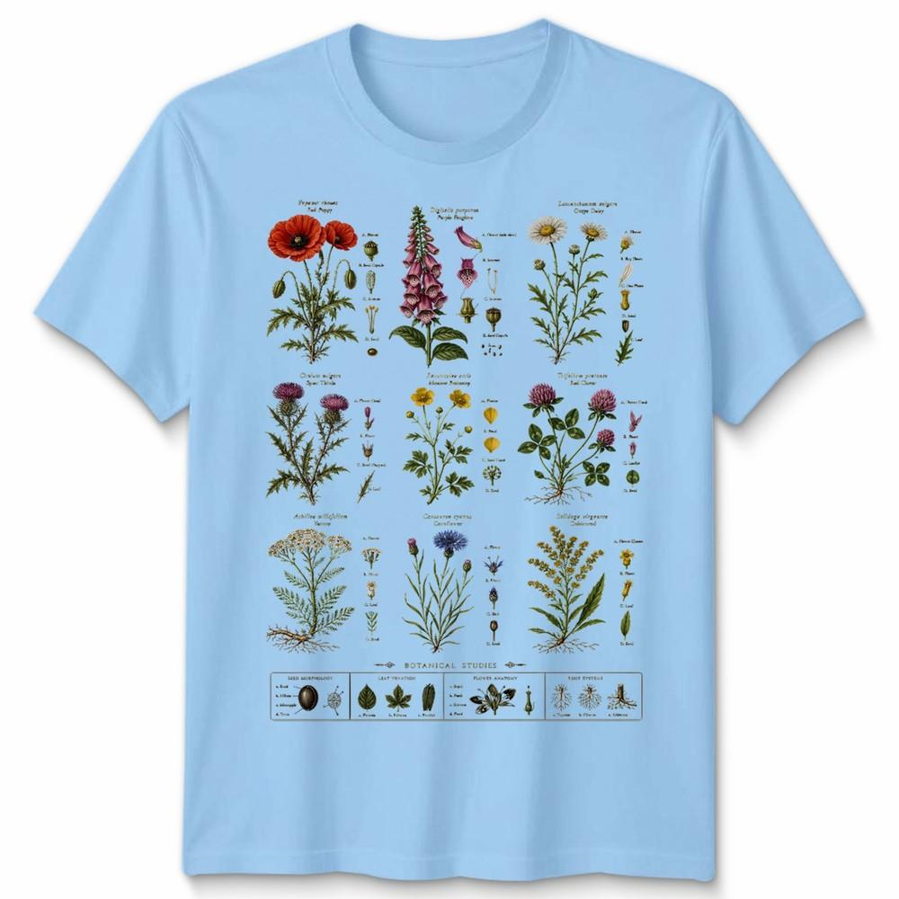 T-shirt Unisex Variazioni Floreali Fiori Selvatici Britannici Grafica Retro Cool