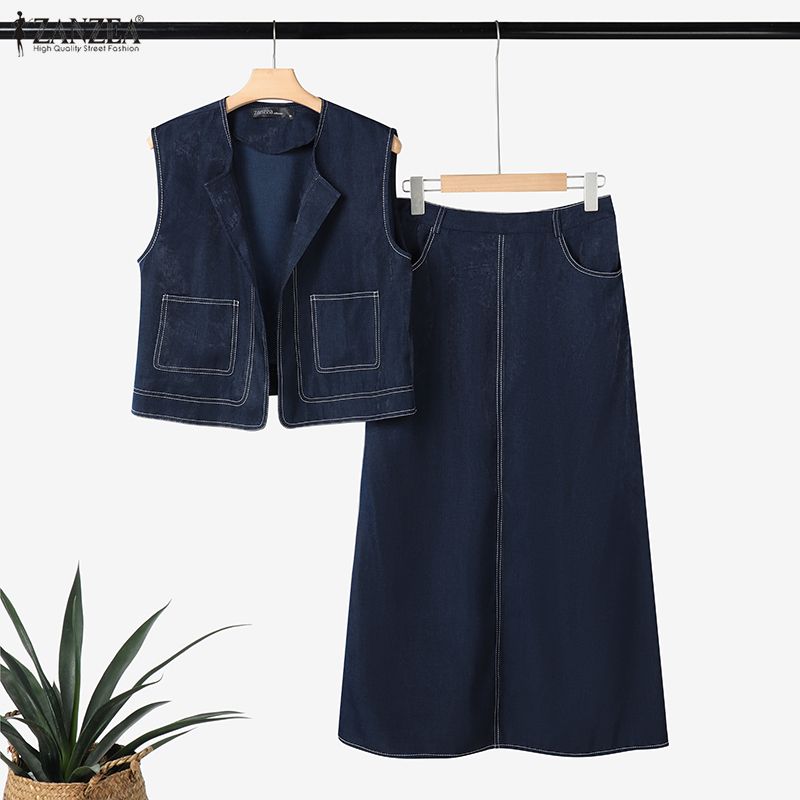 ZANZEA Damen Ärmellose Westen Tops und Hosen Lässige Zweiteiler Anzugsets